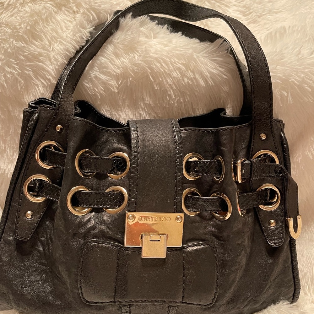 Jimmy Choo Black Biker Bag W/Snakeskin Trim